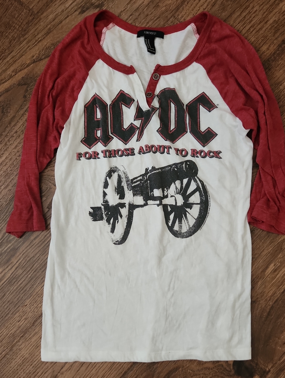 Forever 21 Red and White AC/DC Raglan Long Sleeve Tee